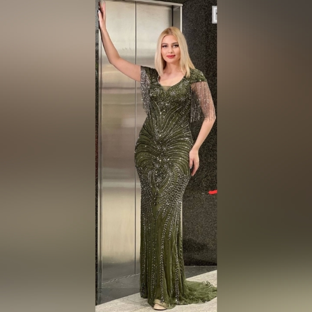 Elegant Olive Green Evening Gown